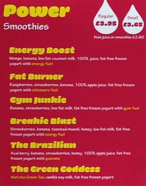 Fuel Juice Bar Menu, Menu for Fuel Juice Bar, City Centre, Glasgow ...