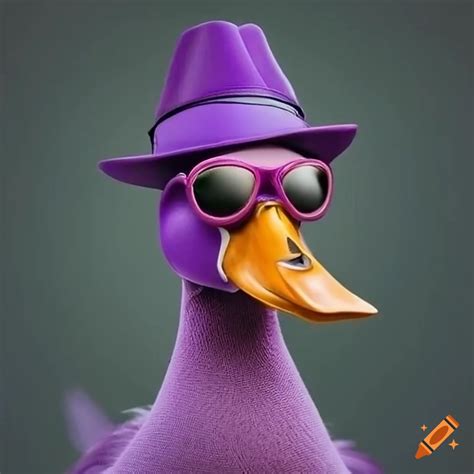 A stylish duck wearing a purple fedora on Craiyon