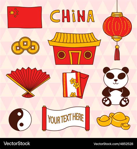 China cartoon set Royalty Free Vector Image - VectorStock