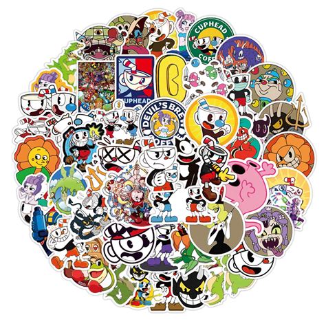 Cuphead Stickers for Car Laptop PVC Backpack Water Bottle Pad Bicycle ...