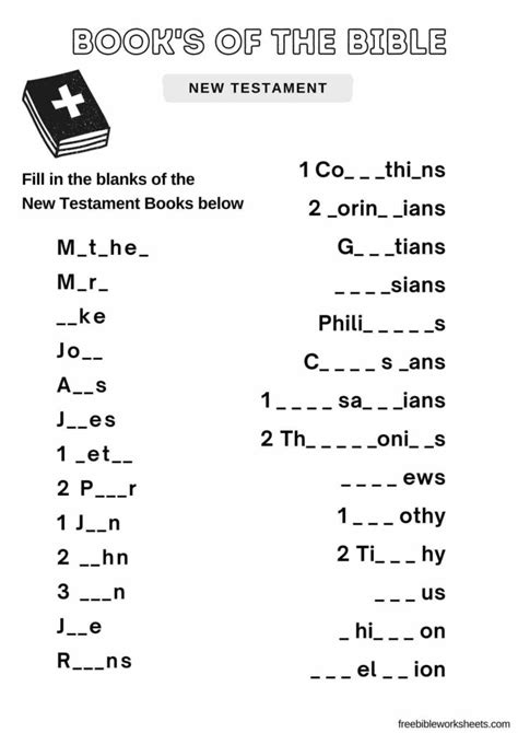 Books of the Bible New Testament Fill in the Blank - Free Bible Worksheets