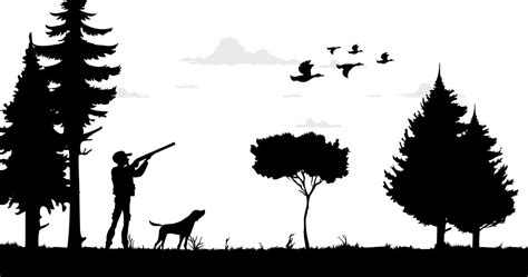 Hunting silhouette, hunter with shotgun and ducks 22019336 Vector Art at Vecteezy