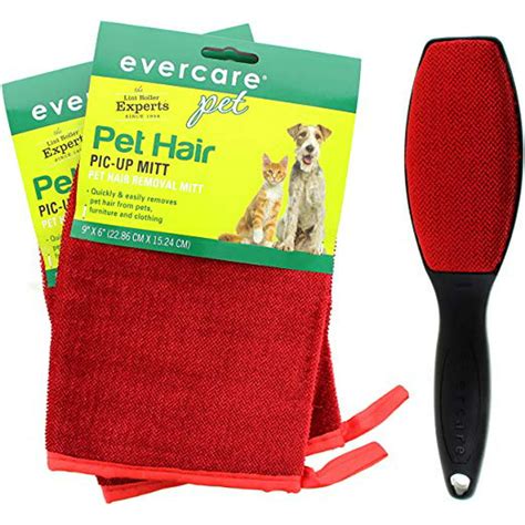 Evercare Pet Hair Remover Glove Pic-Up Mitt (2) and Magic Lint Brush (1) for Pets Clothes ...