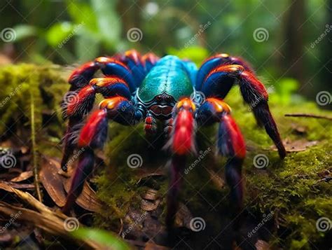 Imagine a Giant Tarantula with Bright Colors and Thick Hair Standing on ...