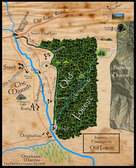 Map of Frodo's Journey from Maggot's Farm through the Old Forest to the ...