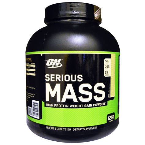 Optimum Nutrition, Serious Mass, High Protein Weight Gain Powder, Vanilla, 6 lbs (2.72 kg) - iHerb