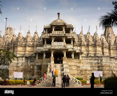 India, Rajasthan, Pali District, Rankpur Jain Temple, visitors at ...