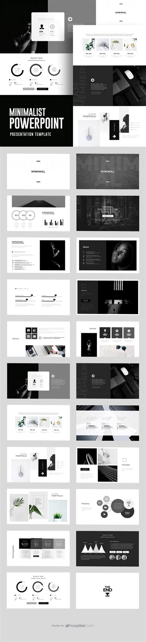 Freepiker | minimalist black white powerpoint template