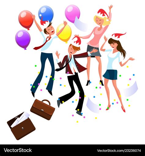 Cartoon friends enjoying fun dancing in office Vector Image