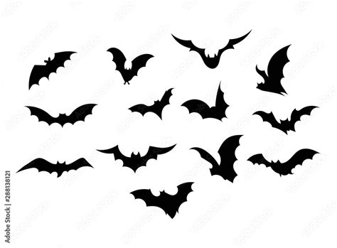 Set bats. Collection of bats. Flying bats. Halloween. Set of black ...