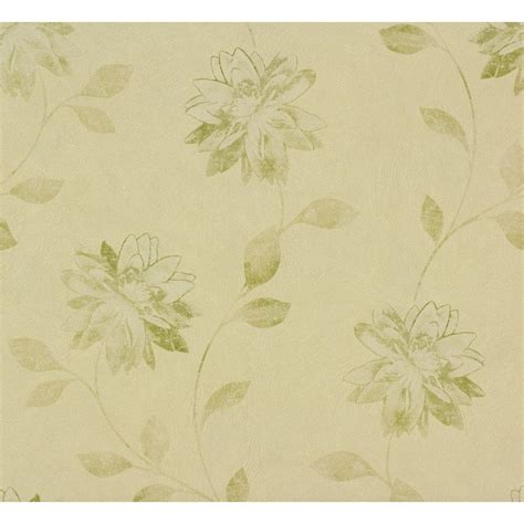 Rasch Floral Textured Beige Washed Flower Motif Green Non-Woven Wallpaper 425154