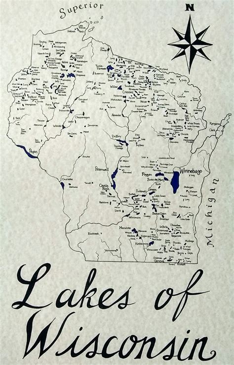 Wisconsin Lakes Map - Etsy