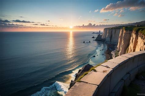 Premium AI Image | A sunset over the cliffs of mont saint - michel