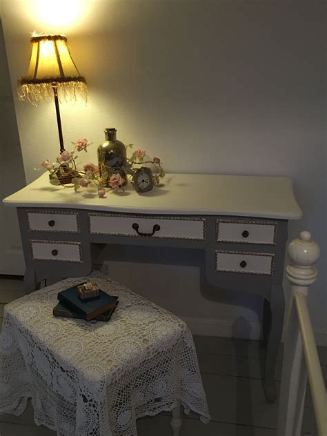 Shabby Chic Desk, Upcycled Furniture, Dressing Table, Grey And White, Vanity, Home Decor ...