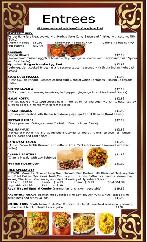 Menu | Royal Indian Cuisine - (507) 258-7500