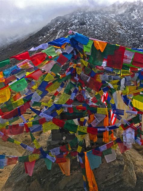 Flags in Himalayas Mountains Annapurna Trek Stock Image - Image of colour, base: 116840359