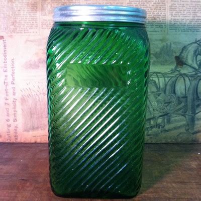 OWENS ILLINOIS FOREST GREEN DEPRESSION GLASS COFFEE CANISTER Antique Glass Large -- Antique ...