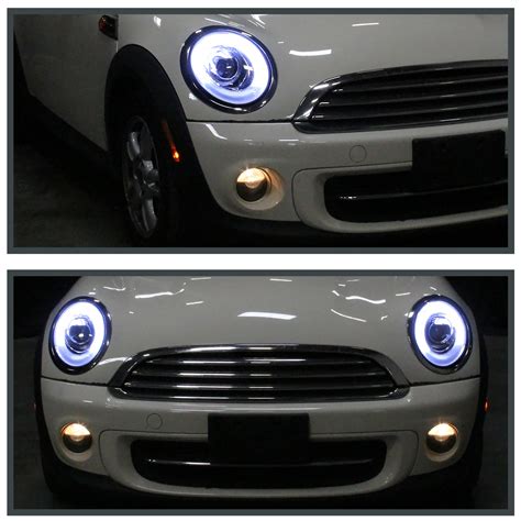 2007-2012 Mini Cooper Black LED Bar Halo Ring Projector Headlights | eBay