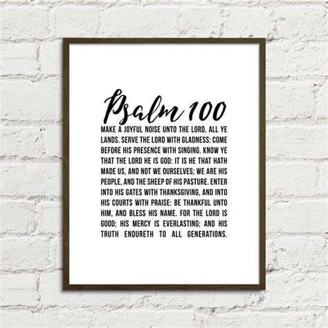 Psalm 100 KJV Digital Art Printable 8x1011x14 Gratitude Thanksgiving Black & White Scripture ...