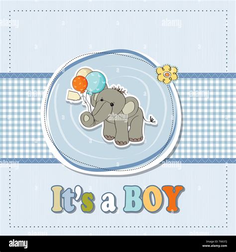 baby boy shower card with elephant and balloons Stock Photo - Alamy