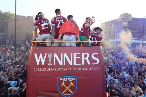 West Ham fans line streets to toast Europa Conference League champions ...