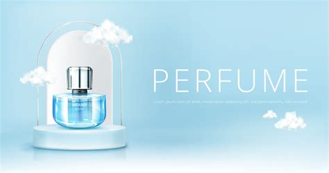 vaporisateur de parfum sur podium avec bannière de nuages 15369830 Art vectoriel chez Vecteezy