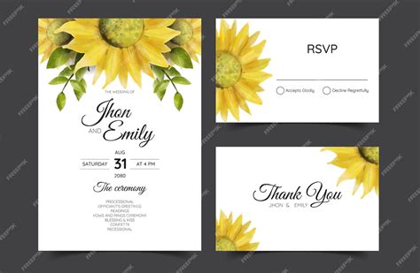 Premium Vector | Wedding invitation card watercolor sunflowers