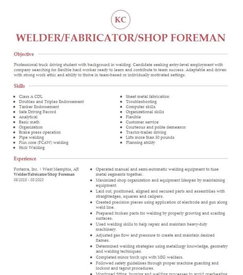 Fabricator Welder Objectives | Resume Objective | LiveCareer