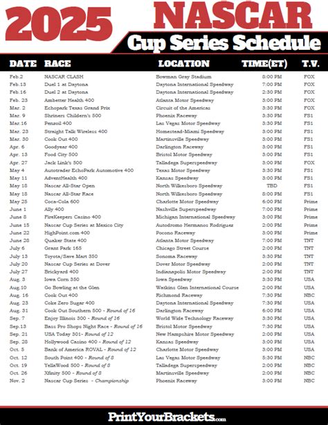 Printable 2024 Nascar Schedule - Nascar Cup Series Dates & Times