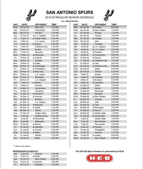 2019-2020 Spurs Schedule : r/NBASpurs