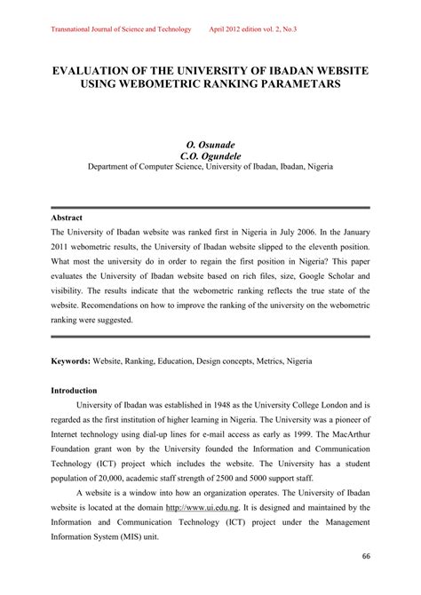 (PDF) Valuation of the university of Ibadan website using webometric ranking parametars