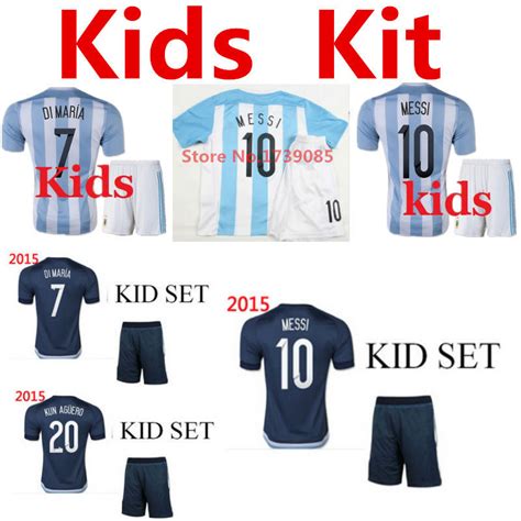 Messi Argentina Kids Jersey 2015 Argentina Children Soccer Jerseys 15/16 Di Maria Youth Kit Kun ...