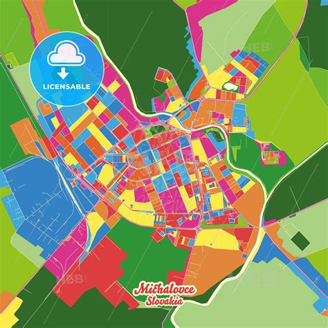 Michalovce, Košice Region, Slovakia Crazy Colorful Street Map Poster Template - HEBSTREITS