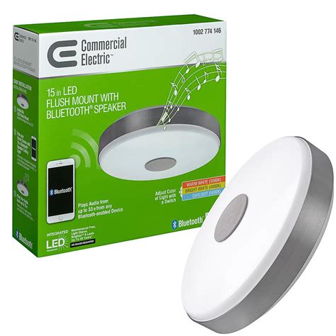 Commercial Electric 15 in. Round Brushed Nickel Selectable LED Flush Mount Ceiling Light with ...
