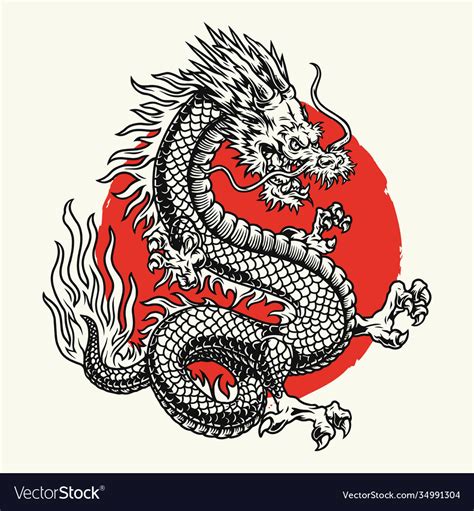 Aggressive japanese fantasy dragon concept Vector Image