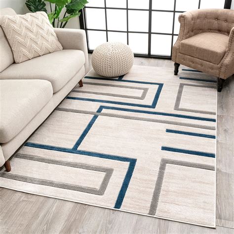 Well Woven Fiora Blue Modern Geometric Stripes & Boxes Pattern Area Rug - Walmart.com - Walmart.com