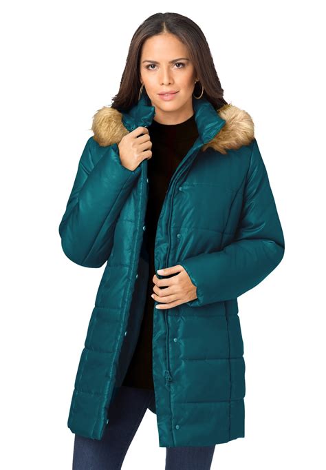 Roaman's - Roaman's Women's Plus Size Classic-Length Puffer Jacket With ...