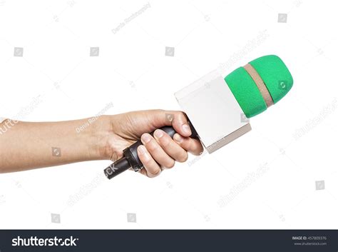 Hand Holding Microphone Interview Isolated On Stock Photo 457809376 ...