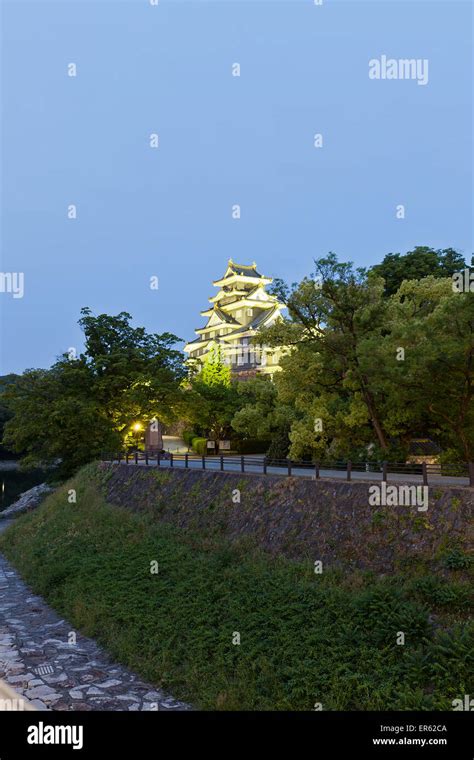 Night view of Okayama castle (nicknamed Crow Castle) in Okayama ...