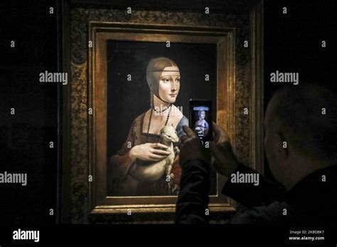 A journalist takes a picture of Leonardo da Vinci's 'Lady with an ...