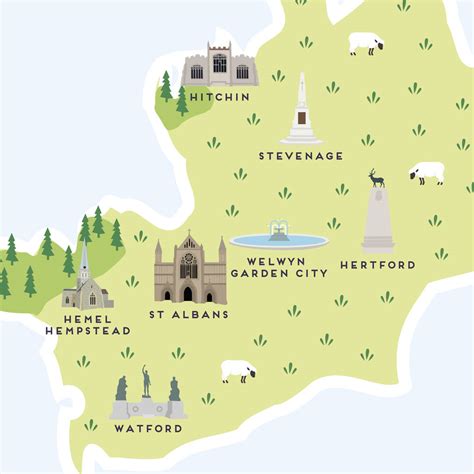 Map Of Hertfordshire Print By Pepper Pot Studios