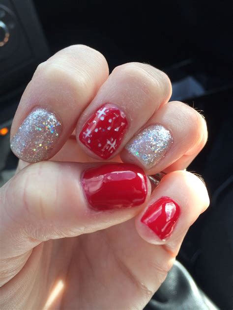 Christmas nails. Red. Glitter. Silver. White. Design nails. Gel polish. Shellac. Manicure ...
