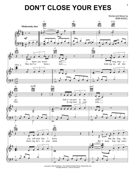 Keith Whitley - Don't Close Your Eyes sheet music