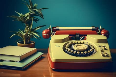 Premium AI Image | Retro desk with a vintage typewriter and rotary phone
