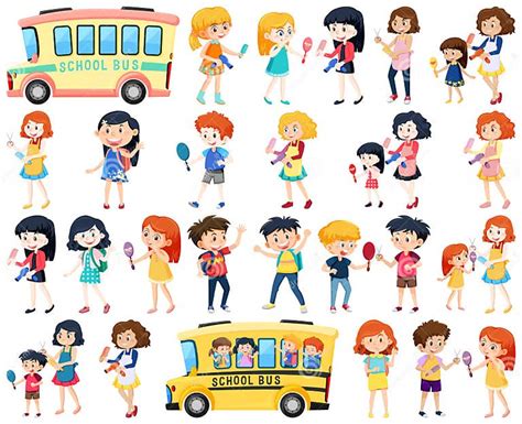 Set of Cute School Kids Cartoon Characters Stock Vector - Illustration ...