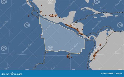 Volcanoes Around the Cocos Plate. Contour Map Stock Illustration ...