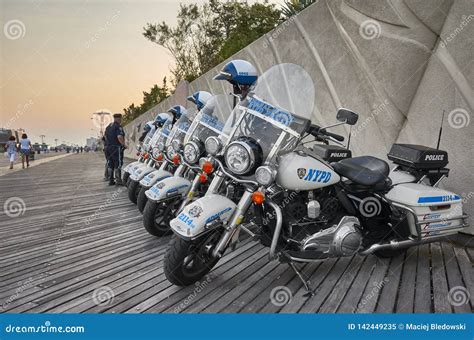 NYPD Highway Patrol Motorcycles Parked on the Coney Island Beach ...