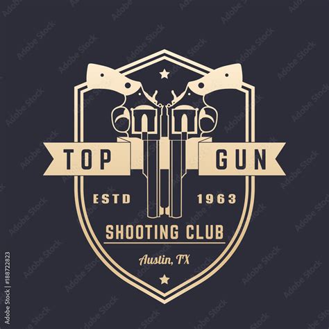 Gun club vintage logo, vector emblem with revolvers over shield Stock ...