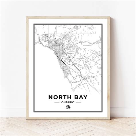 North Bay Map Print Map of North Bay Ontario Black & White Digital ...