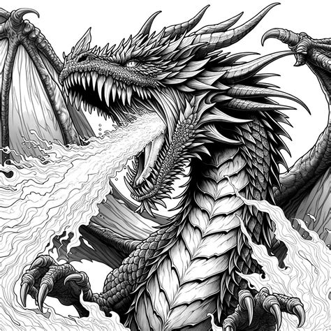 Dragon breathing fire coloring page Lulu Pages